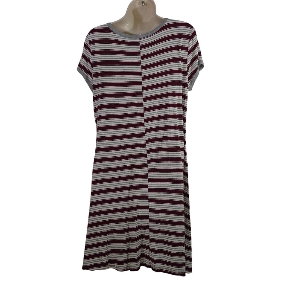 Ultra Flirt Stripe Burgundy Gray Short Sleeve Pocket T-shirt Dress Women Size XL - Picture 3 of 8
